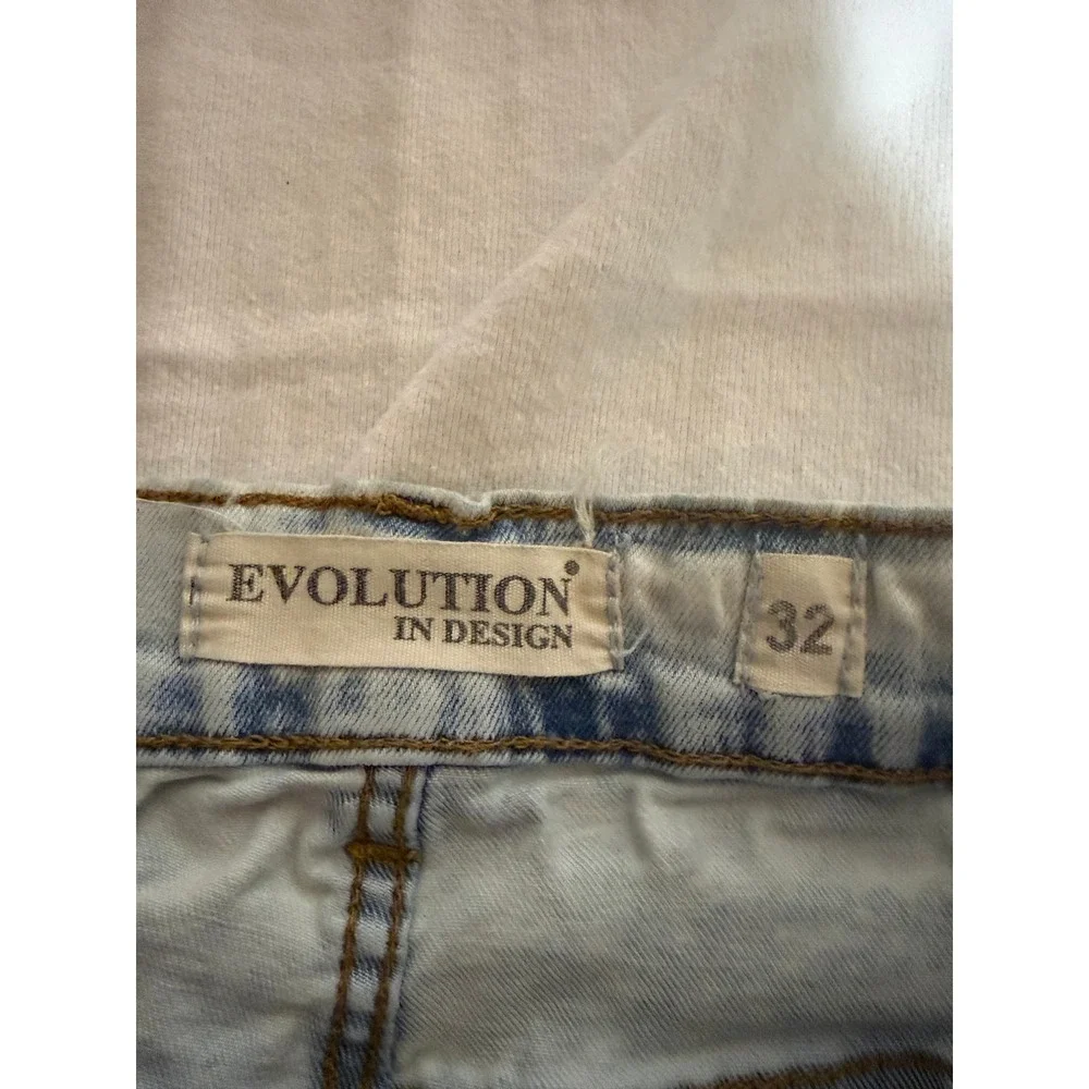Evolution In Design Mens Moto Jeans 32x30 Acid Wash Paint Splatter Slim Fit Blue